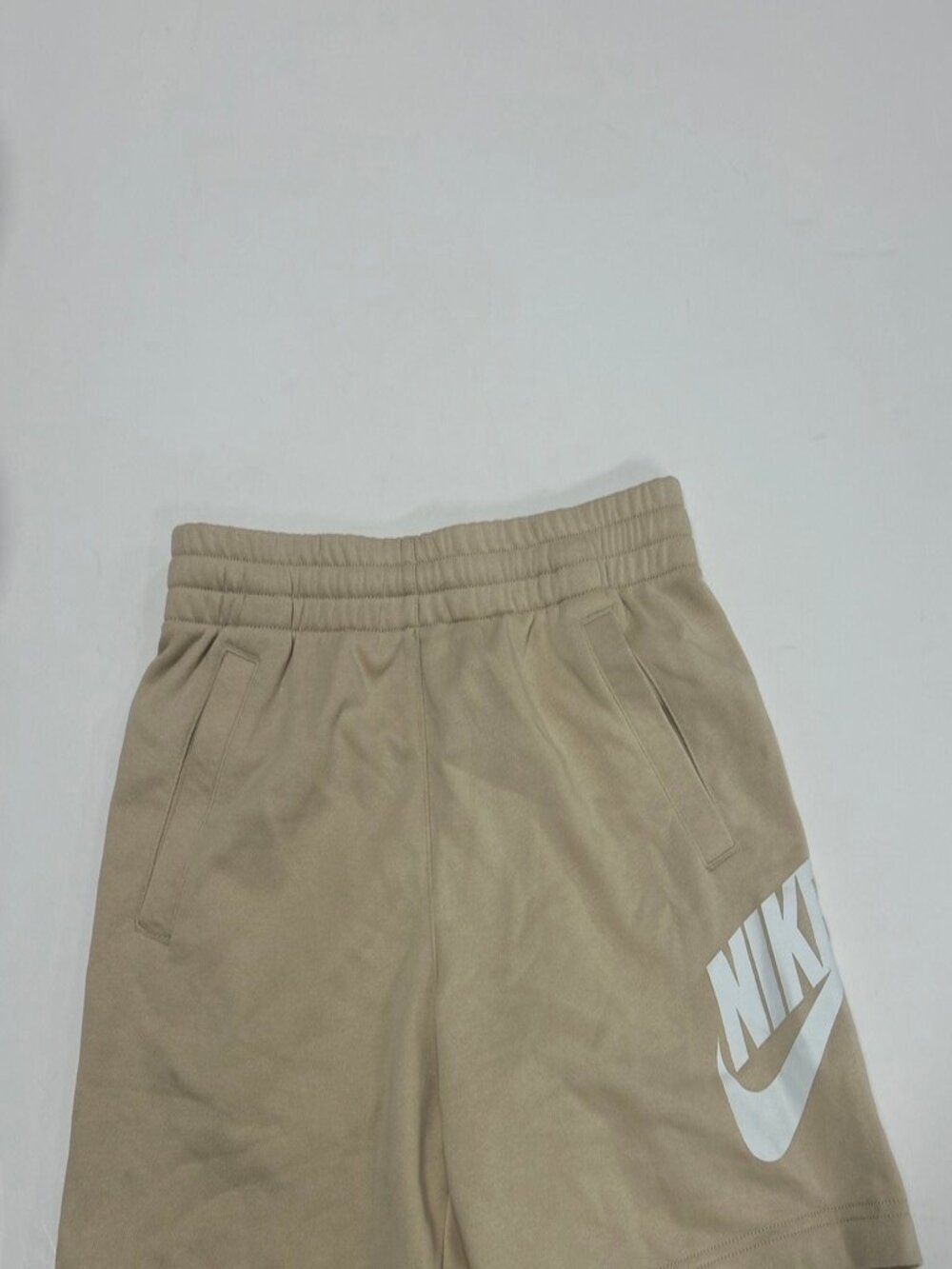 NWT Kids Large Nike Beige Sweat Shorts Elastic Waist Logo Athleisure